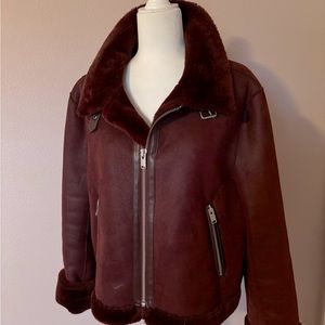 Anthropologie Moto Faux Suede and Sherpa Jacket